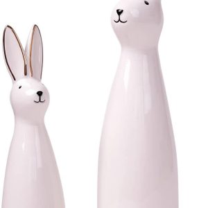 2pcs Rabbit Sculpture Statue Bunny Decor Animal Figurine Home Gifts Ceramic 11.5inch