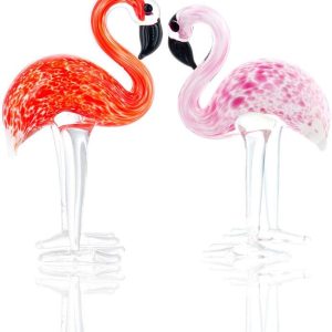 Blown Glass Flamingo Figurines, Flamingos Love Token Art Glass Blown Animal Figurine, Gift for Women, Pack of 2