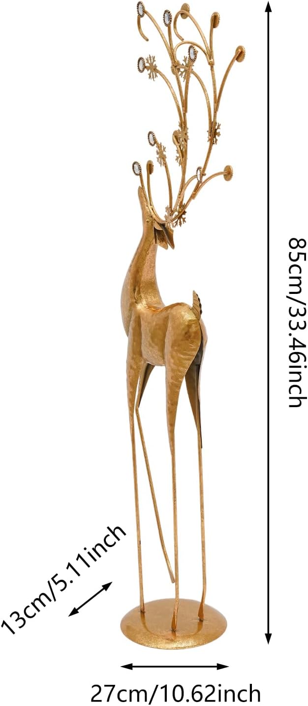 Metal Deer Sculpture, Golden Deer Statue Decoration 33.5" Tall Deer Figurine Statues Free Standing Animal Decoration Deer Ornaments for Christmas Home Office Hotel Cafes (S) - Image 2