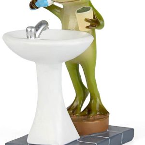 Frog Garden Statue Decor Miniature Animal Figurine Outdoor Fairy Brushing Teeth Sculpture for Bathroom - 3.3 Inch Height