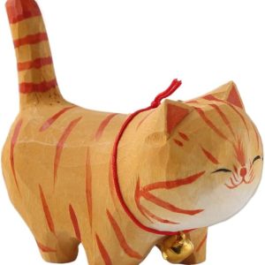 1Pcs Hand Carved Painted Orange Cat Figurine Wooden Animal Home Decor Sculpture Ornaments Animal Decor for Cat Lovers