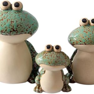 Frog Garden Decor Set of 3,Funny Cute Ceramic Frog Garden Statues Yard Decoration Outdoor Holiday Decorations,Ideal Ornament for Outside Pond Pool Patio Front Porch Backyard (Green)