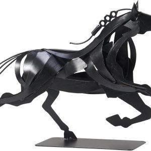 Running Horse Statue Sculpture, Unique Rustic Handmade Animal Statue Art, Metal Figurines for Home Decor, Horse Gifts for Women Men (Black)
