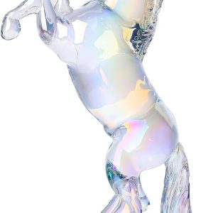 Standing Glass Horse Figurines Collectible Decor for Home, Handcrafted Realistic Crystal Horse Status Animal Sculpture