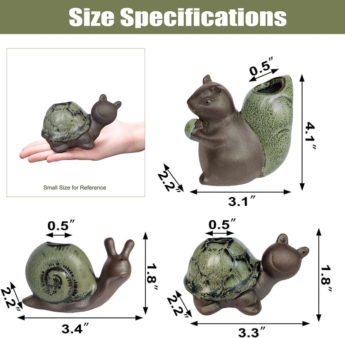 Cute Ceramic Garden Figurines Statue Set of 3 Turtle,Snail, Squirrel, Sculptures Ornaments for Home Office Desk Table Bookshelf Decor and Gifts - Image 2