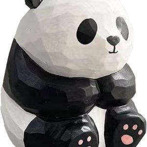 Handcarved Wooden Panda Statue Panda Figurine Ornament Carving Animal Statue Mini Panda Sculptures for Living Room Bookshelf Bedroom Office Table Decorations