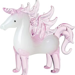 Crystal Pink Unicorn with Wings Animal Collectible Figurines, Hand Blown Glass Animal Gifts for Girls and Women Home Decor