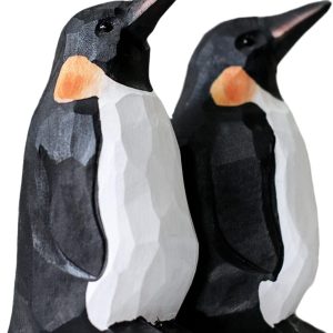 Emperor Penguin - Hand Carved Wooden Figurine Arctic Sea Bird Polar Wooden Art Carved Figurine Small Animals Aquarium (2pcs)