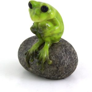 1.75-Inch Miniature Fairy Garden and Terrarium Cute Frog on Stone, Mini
