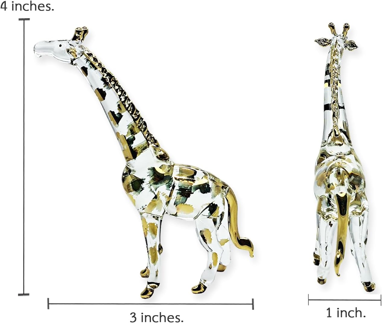Tiny 4" High Clear Gold Giraffe Standing Figurine - Miniature Hand Blown Painted Glass Giraffes Savanna Wildlife Long Neck Tallest Animals Crystal Decorative Collectible Figure Décor Gifts - Image 2