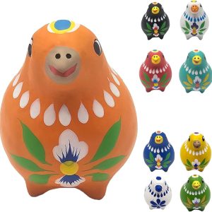 Decorative Clay Bird Figurines Hand-Painted Folk Art Design Collectible Smal Figurines Holiday Birthday Couples Friend Unique Gift Idea Decorative Home Art Table Bring Good Luck (Orange)
