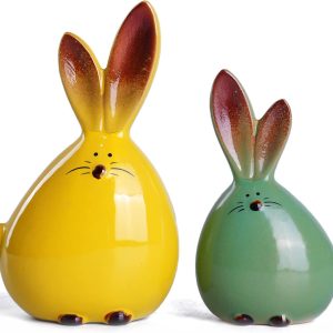2pcs Cute Long-Eared Bunny Sculpture Ornaments Desktop Ceramic Easter Rabbit Bunny Figure,Cute Home Decorations, for All Home Styles