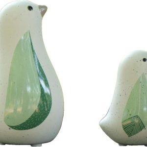 Unique Sitting Birds Figurines with Green Leaf Wings, Animal Statues, Home Garden Décor Tabletop Ornament A (Set of 2)