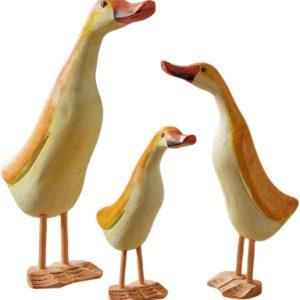 3-Piece Wooden Duck Decorative Sculpture, Home Decor Figurines, Whimsical Animal Sculptures for Living Room, Tabletop, Entryway Decor