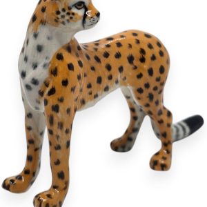Tiny 4" Standing Look Back Cheetah Figurine - Miniature Hand Made Ceramic Cheetahs Wild Cat Black Spots Savannah Africa Wildlife Animals Porcelain Decorative Collectible Figures Décor Gifts