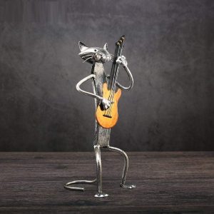 Sculpture Appreciation Bust Statues and Figurines Ornaments Metal Sculpture Animals Guitar Saxophone Singing Cat Home Furnishing Articles Handicrafts Home Decor Ornament