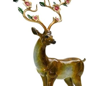 HongLianRiven Sculpture Tabletop Statue Sika Deer Statue Stag Sculpture Desktop Decoration Copper Painting Crafts Animal Figurines Home Decoration Office Window Decoration Gifts