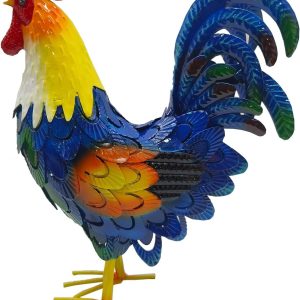 Metal Rooster Decor， Chicken Animal Yard Art Lawn Ornament Figurines Artwork for Outdoor, Patio,Backyard and Home Kitchen Decoration (Blue)