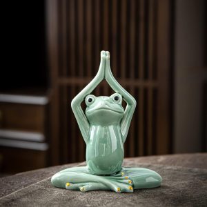 Ceramic Zen Frog Decor, Ceramic Yoga Pose Meditation Frog Staute for Home Zen Decoration - Namaste