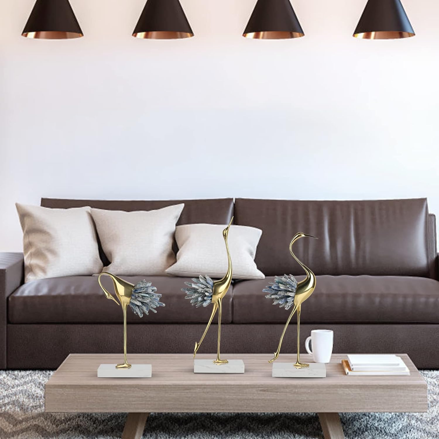 Gold Decor Accents,Brass Birds Statues Gold Home Decor Modern Crystal Decor Ornaments for Living Room, Bedroom, Office Desktop, Cabinets (Blue A) - Image 2