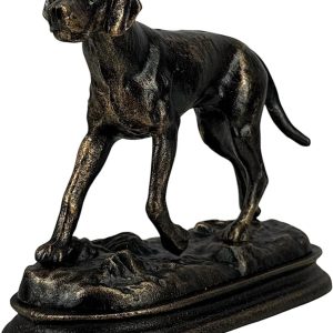 Hunting Dog Hound Statue – Handcrafted Cast Iron Metal Art Sculpture, 8.65 in – Animal Figurine for Home & Office Decor