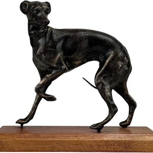 Hunting Dog Hound Cast Iron Statue – Handmade Metal Art Sculpture on Wooden Base, 7.1 in – Animal Figurine for Home & Office Décor