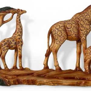 GIRAFFE FAMILY ORNAMENT | Wooden giraffe ornament for the home | African animal gift | Wildlife gifts | Home decor | 30cm (L) x 17cm (H) x 6cm (D)