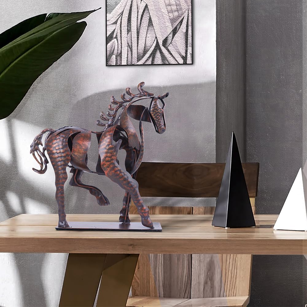 Rustic Horse Statue Western Home Decor, Metal Art Animal Sculptures Office Decoration, Handmade Horses Figurines Gifts for Women/Men - Image 2