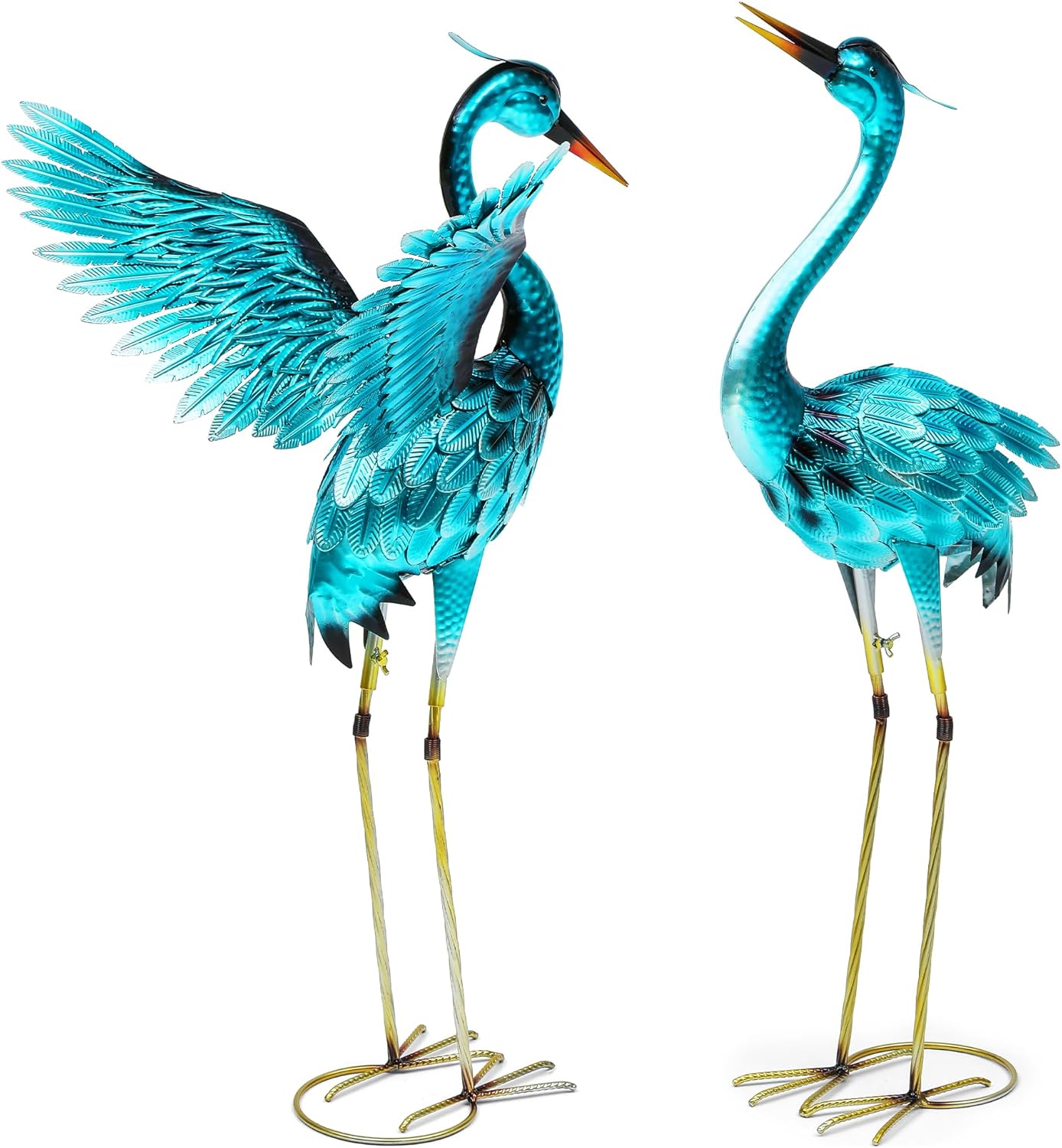 36.75" Metal Crane Garden Statue, Handcrafted Oversized Blue Heron Decor Sculptures with Stable U-Ground Stakes, Backyard Decoration, Metal Garden Bird Animal Yard Art, Lawn Ornament Decor - Image 2