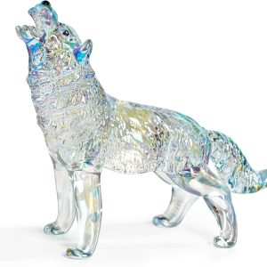 Colorful Crystal Glass Wolf Figurine Handmade Wolf Statue Decor Blown Glass Animal Figurines Gifts for Wolf Lovers Wolf Collection Figurine for Home Decor